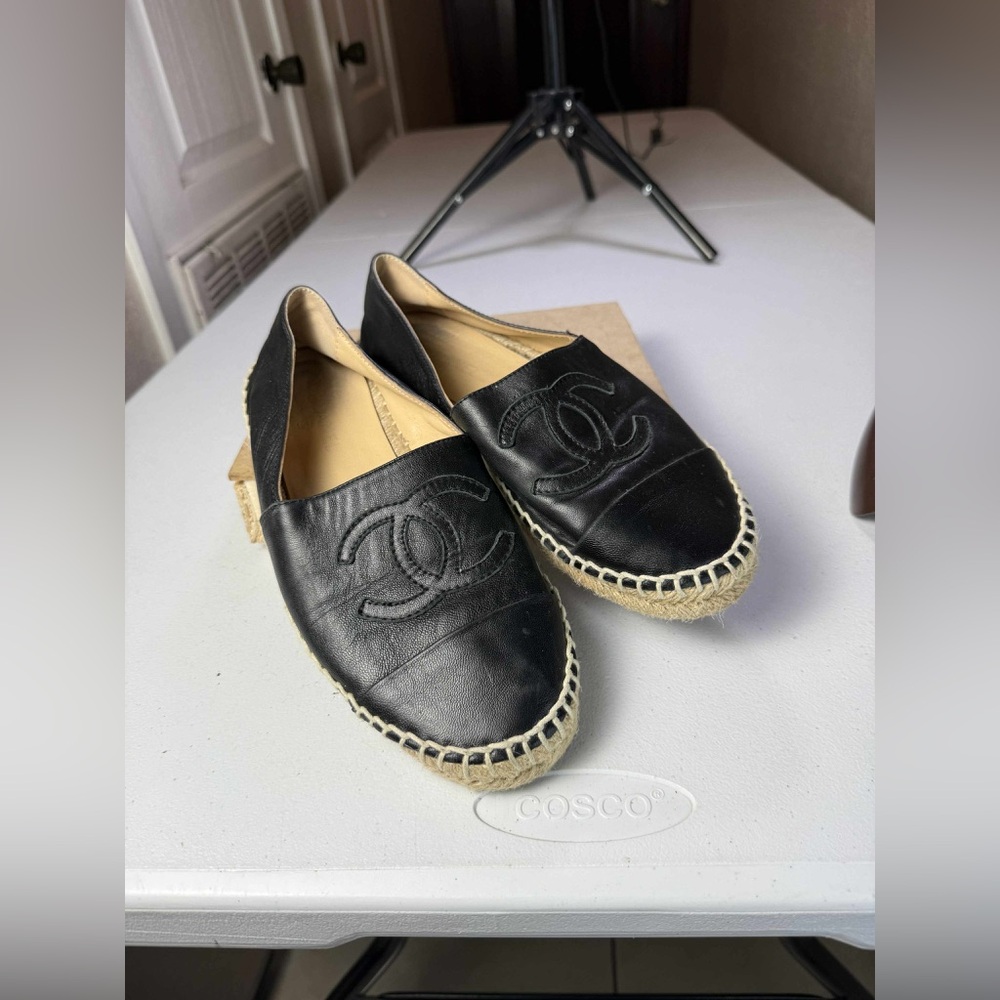 Chanel Lambskin CC Espadrilles Flats Black Sz 41 /US 11 - Picture 3 of 16
